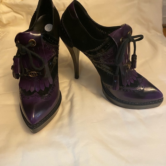 Gucci black and purple stiletto platform brogue wingtip - Picture 5 of 8